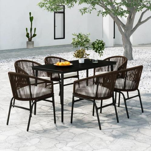 vidaXL 7-delige Tuinset bruin, Tuin en Terras, Tuinsets en Loungesets, Tuinset, Nieuw, 6 zitplaatsen, Kunststof, Verzenden