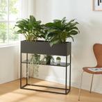 Plantenstandaard Joensuu 80x80x25 cm met plank zwart [en.cas, Tuin en Terras, Verzenden, Nieuw