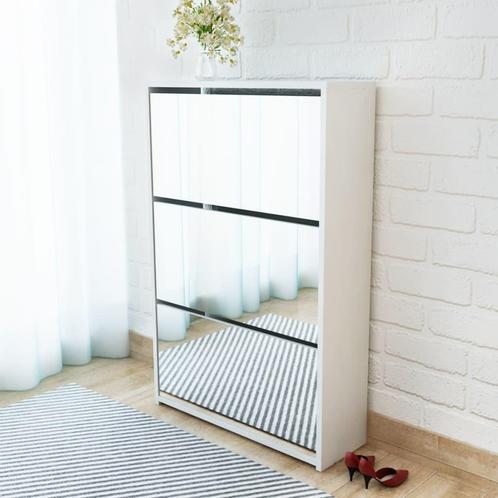 vidaXL Schoenenkast drielaags met spiegel 63x17x102,5 cm wit, Huis en Inrichting, Kasten | Schoenenrekken, Nieuw, Verzenden