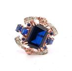 Zonder minimumprijs - Ring - 9 kt. Roségoud, Zilver Saffier, Sieraden, Tassen en Uiterlijk, Ringen, Nieuw