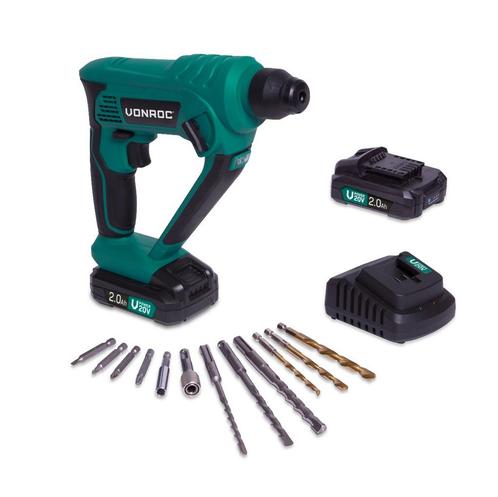 Accu boorhamer 20V - 2.0Ah | Incl. 2 accus en snellader, Doe-het-zelf en Verbouw, Gereedschap | Boormachines, Nieuw, Verzenden