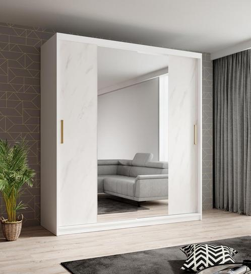 Kledingkast marmer wit 180x62x200 schuifdeuren met spiegel, Huis en Inrichting, Kasten | Vitrinekasten, 50 tot 75 cm, Nieuw, 200 cm of meer