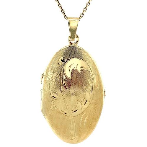 Gouden vintage medaillon met gravure 14 krt, Sieraden, Tassen en Uiterlijk, Kettinghangers, Nieuw, Ophalen of Verzenden