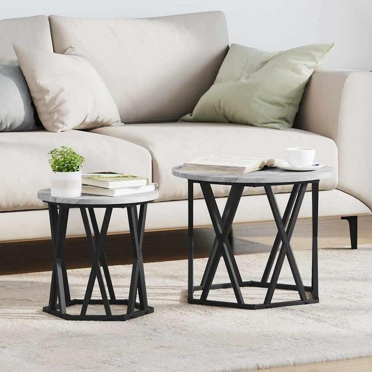 vidaXL Bijzettafel 2 pcs Grijs sonoma 50 x 50 x 40 cm, Huis en Inrichting, Tafels | Salontafels, Rond, Nieuw, Overige houtsoorten