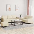 vidaXL 3-delige Loungeset met kussens kunstleer crème, Huis en Inrichting, Verzenden, Nieuw, Leer, 200 tot 250 cm