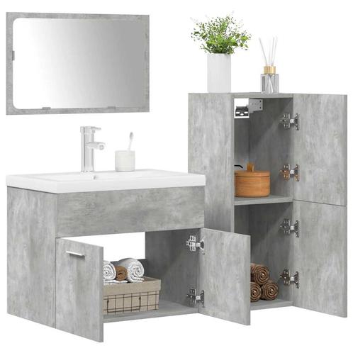 vidaXL 4-delige Badkamermeubelset bewerkt hout betongrijs, Huis en Inrichting, Badkamer | Badkamermeubels, Nieuw, Verzenden