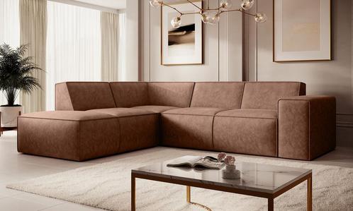 Meubella hoekbank Monet cognac kunstleer L-bank 260 cm, Huis en Inrichting, Banken | Bankstellen, 250 tot 300 cm, 150 cm of meer