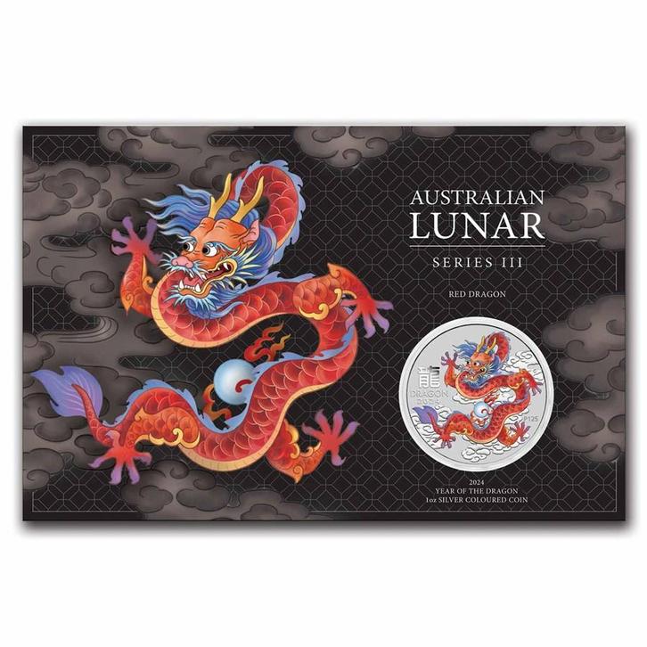 Lunar III - Proof - Red Dragon -  Year of the Dragon - 1 oz, Postzegels en Munten, Munten | Oceanië, Losse munt, Zilver, Verzenden