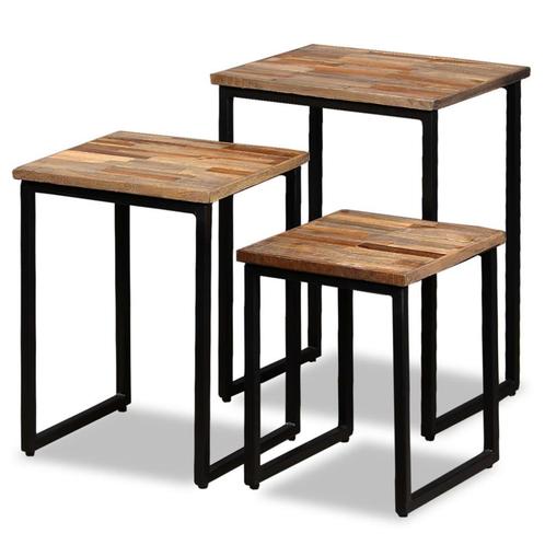 vidaXL Tafeltjesset massief gerecycled teakhout 3-delig, Huis en Inrichting, Tafels | Salontafels, Nieuw, Minder dan 50 cm, Overige houtsoorten