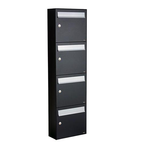 Brievenbusunit Flow set wand 4-hoog - zwart, Tuin en Terras, Brievenbussen, Nieuw, Verzenden