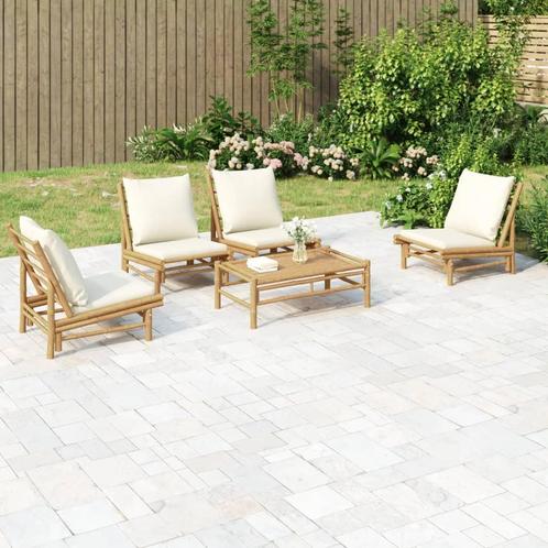 vidaXL 5-delige Loungeset met kussens bamboe crèmewit, Tuin en Terras, Tuinsets en Loungesets, Loungeset, Nieuw, Hout, Verzenden