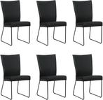 Set van 6 Zwarte leren industriële eetkamerstoelen - Toledo, Huis en Inrichting, Stoelen, Overige kleuren, Nieuw, Leer, Ophalen of Verzenden