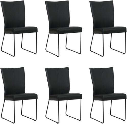 Set van 6 Zwarte leren industriële eetkamerstoelen - Toledo, Huis en Inrichting, Stoelen, Vijf, Zes of meer stoelen, Overige kleuren
