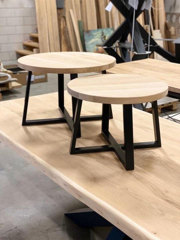 Houten salontafel set - 4cm dik eiken - Rond, Huis en Inrichting, Tafels | Salontafels, Nieuw, Verzenden