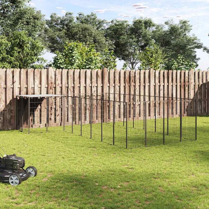 vidaXL Hondenkennel 10,89 m² staal zwart, Dieren en Toebehoren, Honden-accessoires, Nieuw, Verzenden