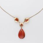 Halsketting - 14 karaat Geel goud - Agaat, Sieraden, Tassen en Uiterlijk, Kettingen, Nieuw