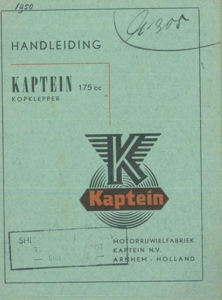 1950 Handleiding Kaptein 175cc Kopklepper Motor, Motoren, Handleidingen en Instructieboekjes, Overige merken, Verzenden