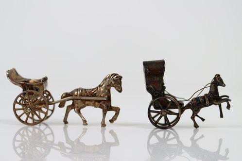 Miniatuur beeldje - Paard en wagen 2x - .835 zilver, Antiek en Kunst, Antiek | Goud en Zilver
