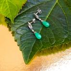 Witgouden oorstekers met jade en diamant | 0,12 ct., Sieraden, Tassen en Uiterlijk, Oorbellen, Gebruikt, Overige kleuren, Ophalen of Verzenden