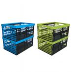 Set van 4 vouwkratten 32 Liter - Groen en Blauw, Doe-het-zelf en Verbouw, Kratten en Dozen, Ophalen of Verzenden, Nieuw