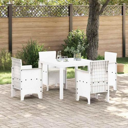 vidaXL Tuin Eetset 5 pcs Wit Polt riet, Tuin en Terras, Tuinsets en Loungesets, Nieuw, Rotan, Verzenden