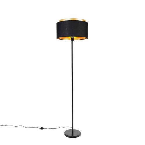 Moderne vloerlamp zwart met kap zwart met goud - Simplo, Huis en Inrichting, Lampen | Vloerlampen, Nieuw, Overige materialen, 150 tot 200 cm
