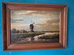 Hollandse School 20e eeuw - Polderlandschap met molen en, Antiek en Kunst