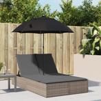 vidaXL Ligbed 2-persoons met kussens en parasol poly rattan, Verzenden, Nieuw