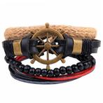 Fako Bijoux® - Armband - Leder - Set Vintage - Stuurwiel, Nieuw, Verzenden