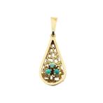 Vintage gouden hanger met turquoise (kettinghanger, granaat), Ophalen of Verzenden, Gebruikt, Goud, Overige merken