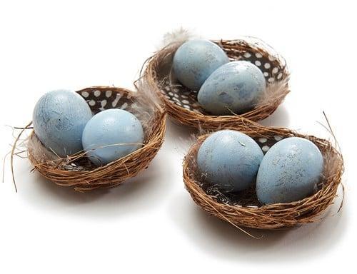 Vogelnestjes met 2 kwarteleitjes en veertjes hemelsblauw 7, Huis en Inrichting, Woonaccessoires | Kunstplanten en Kunstbloemen