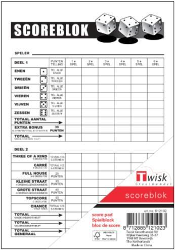 Yahtzee Scoreblok (100 vellen) | Twisk - Spelonderdelen, Hobby en Vrije tijd, Gezelschapsspellen | Bordspellen, Nieuw, Verzenden