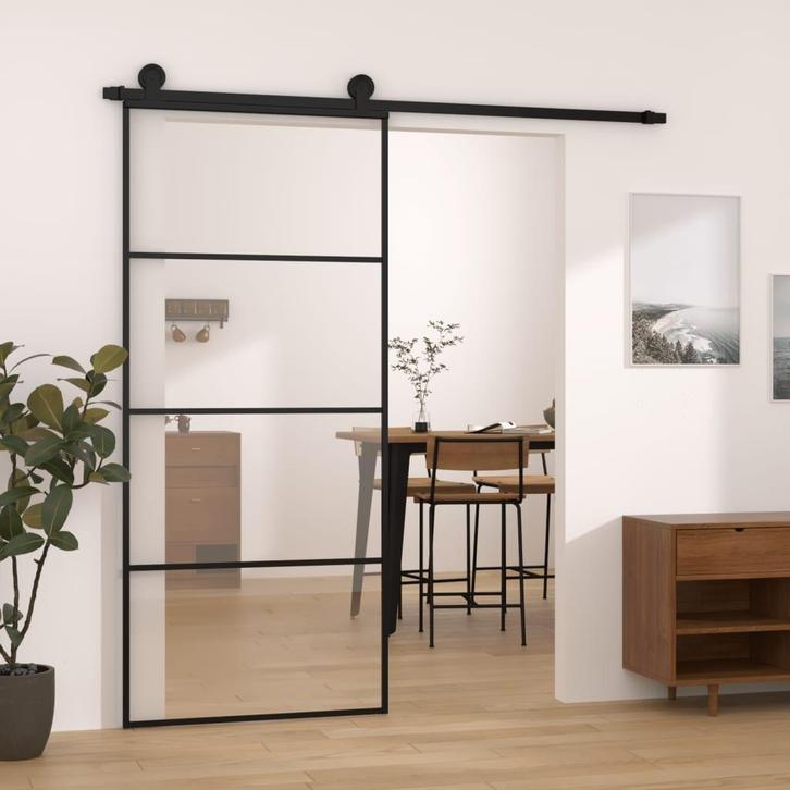 vidaXL Schuifdeur met beslag 90x205 cm ESG-glas en aluminium, Doe-het-zelf en Verbouw, Deuren en Horren, Nieuw, Verzenden
