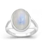 Zilveren ovale regenboog maansteen ring, Sieraden, Tassen en Uiterlijk, Ringen, Verzenden, Nieuw, Zilver