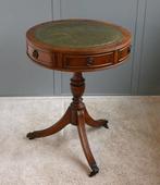 Tafel - Engelse Bijzettafel, Drum Table - Mahonie, Leder,