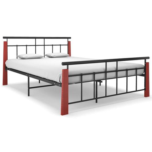 vidaXL Bedframe metaal en massief eikenhout 140x200 cm, Huis en Inrichting, Slaapkamer | Bedden, 140 cm, 200 cm, Zwart, Tweepersoons