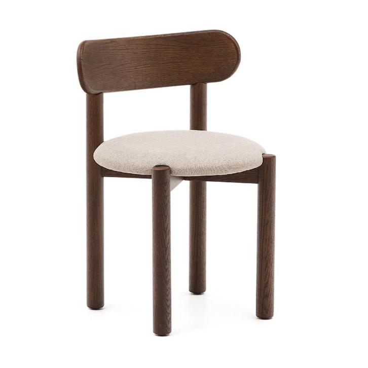 *WOONWINKEL* Kave Home Nebai Walnoot Eetkamerstoel Met Beige, Huis en Inrichting, Stoelen, Nieuw, Stof, Verzenden