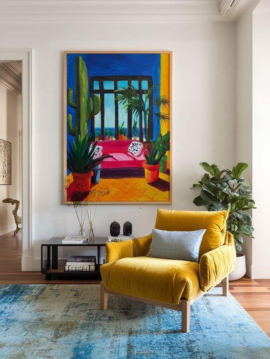 E. García - INTERIOR AZUL Y CACTUS XL (NO RESERVE), Antiek en Kunst, Kunst | Schilderijen | Modern