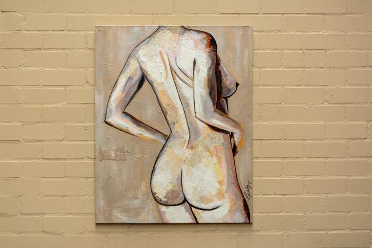 Naakte Vrouw van Achteren – Abstract Figuratief Schilderij, Antiek en Kunst, Antiek | Woonaccessoires, Ophalen of Verzenden