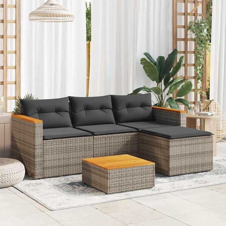 vidaXL 3-delige Loungeset met kussens poly rattan grijs, Tuin en Terras, Tuinsets en Loungesets, Loungeset, Nieuw, Rotan, Verzenden