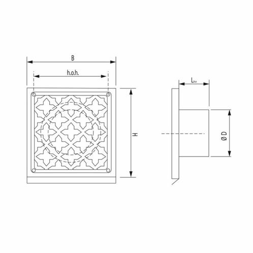 Deurrooster Retro Vierkant Aansluiting 12,5 Cm, Doe-het-zelf en Verbouw, Sanitair, Ophalen of Verzenden