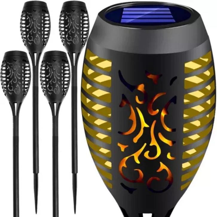 Gardlov Solar Tuinfakkels 4-Pack - LED Tuinlampen met Nat..., Tuin en Terras, Buitenverlichting, Nieuw, Ophalen of Verzenden