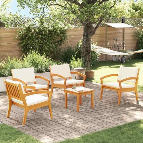 vidaXL 5-delige bistroset met kussens van massief acaciahout, Tuin en Terras, Tuinsets en Loungesets, Nieuw, Verzenden