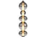 Art Deco hanglamp zwart met smoke en helder glas 5-lichts, Nieuw, Glas, Art Deco, Minder dan 50 cm