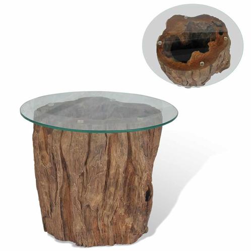 vidaXL Salontafel 50x40 cm teakhout en glas, Huis en Inrichting, Tafels | Salontafels, 50 tot 100 cm, Nieuw, Teakhout, Minder dan 50 cm