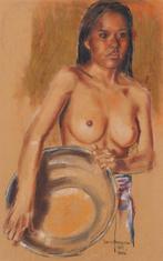 Louis Nagelkerke (1949) - Balinese vrouw met schaal, Antiek en Kunst