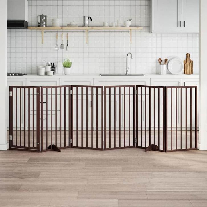 vidaXL Hondenhek met deur opvouwbaar 6 panelen bruin 300 cm, Dieren en Toebehoren, Honden-accessoires, Nieuw, Verzenden