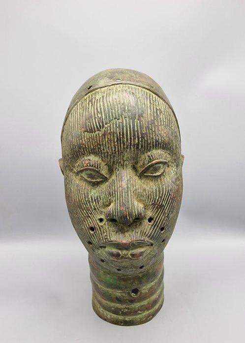 PRACHTIG BRONZEN OBA-HOOFD - beni-edo - Nigeria  (Zonder, Antiek en Kunst, Kunst | Niet-Westerse kunst