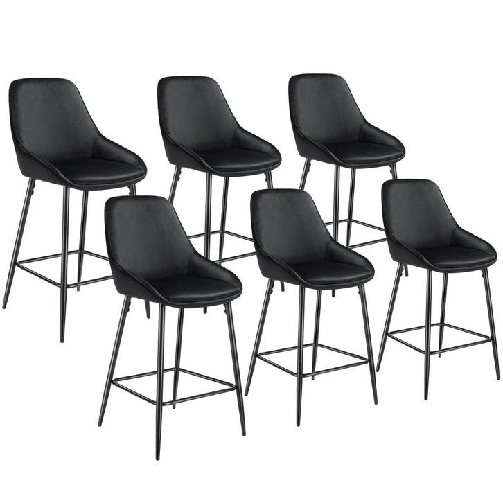 Barkruk Siera met rugleuning - Fluweellook zwart/zwart, Set, Huis en Inrichting, Barkrukken, Verzenden