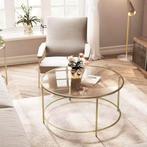 Luxe Ronde Salontafel van Ijzer (Goud) en Glas 84x84x45,5cm, Huis en Inrichting, Tafels | Salontafels, 50 tot 100 cm, Verzenden